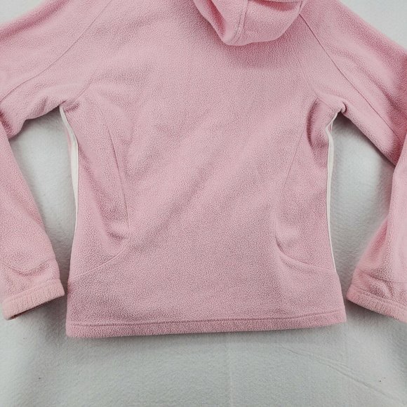 Adidas Shirt Women's L/S Full Zip Hooded Sweatshirt Three Stripe Fleece Pink Sm - Picture 10 of 12